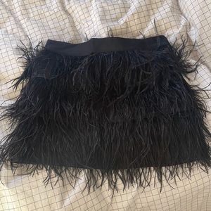 MILLY BLACK SILK MINI OSTRICH FEATHERED SKIRT